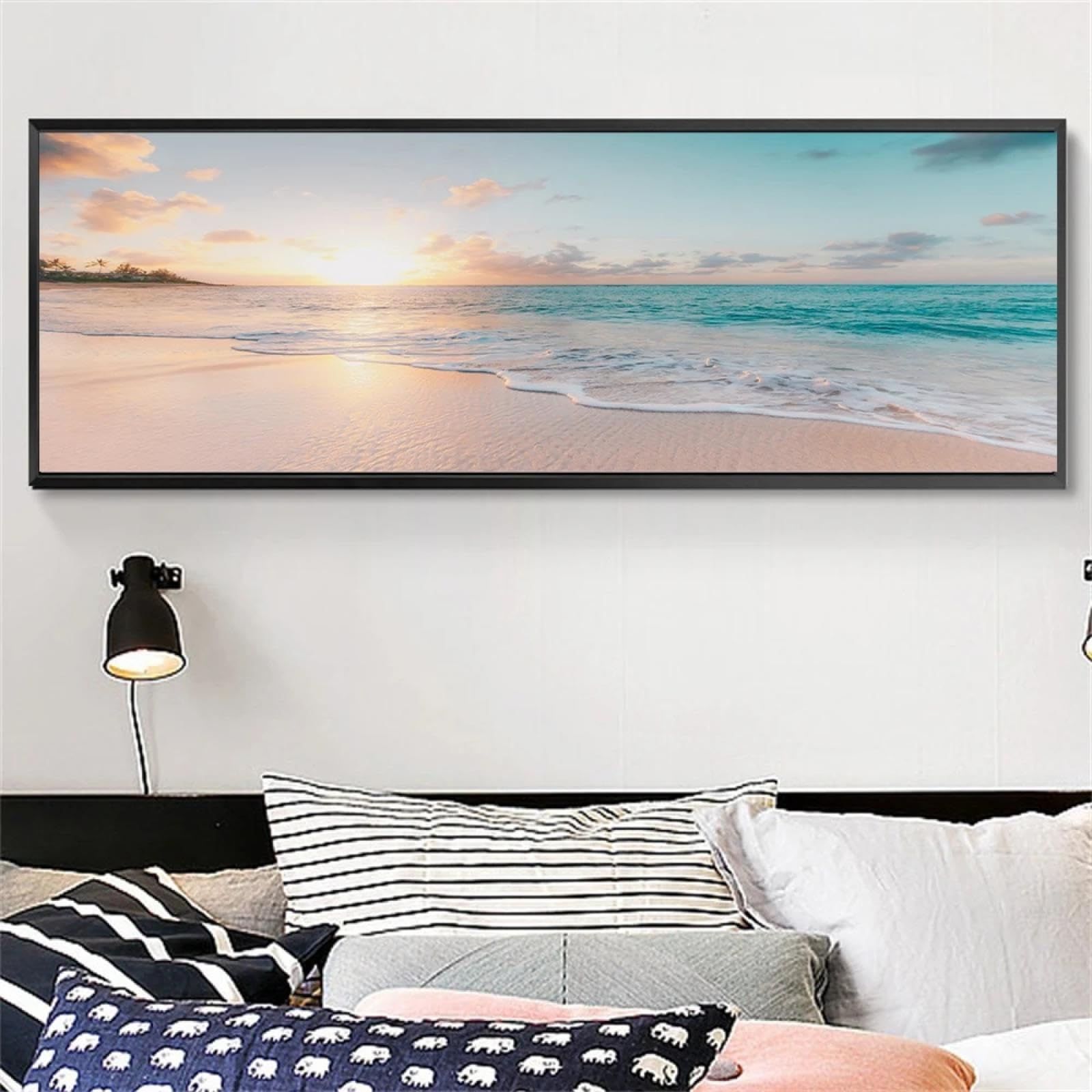CHAOJIART Nature Seascape Posters and Prints Modern Sea Wave Beach Sunset Canvas Painting Wall Art Pictures for Living Room Decoration 40x120cm(16x47in) Frameless