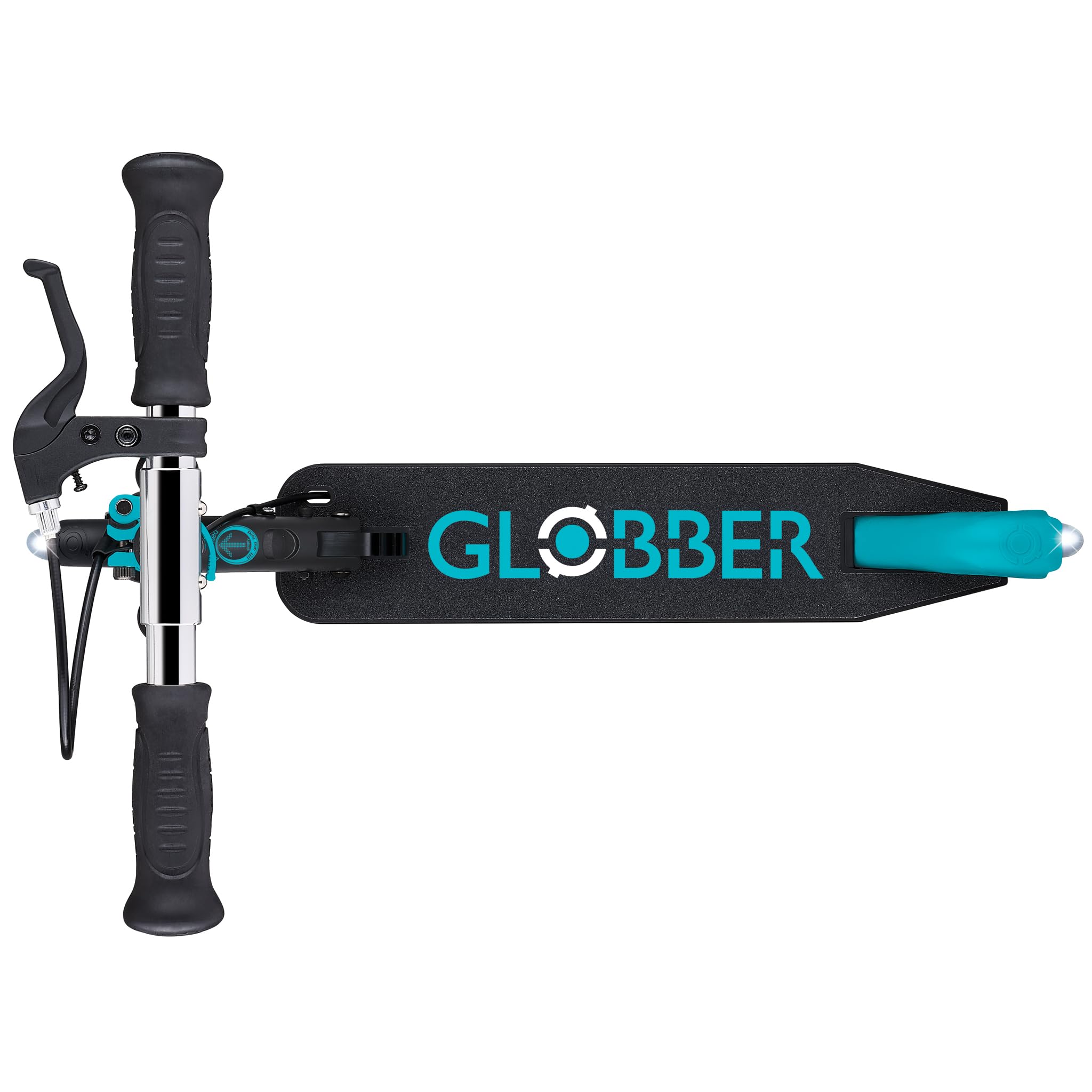 Globber FLOW ELEMENT JUNIOR LIGHTS składana hulajnoga na 2 koła z hamulcem tylnym, regulowaną kierownicą i diodami LED, dla dzieci w wieku od 4 lat, turkusowa