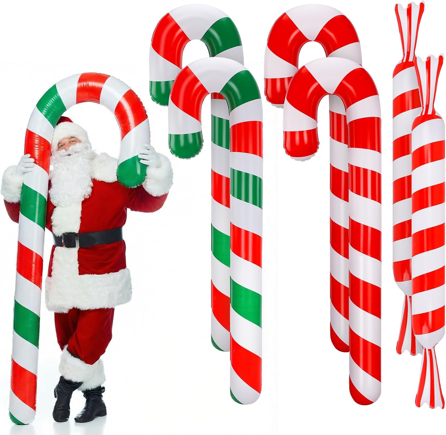 6 Pcs 6.17 ft Inflatable Christmas Candy Canes Jumbo Christmas Decorations Candy Cane Balloons for Xmas Party Decor Indoor Outdoor Yard Garden Lawn Pool Holiday Party Supplies