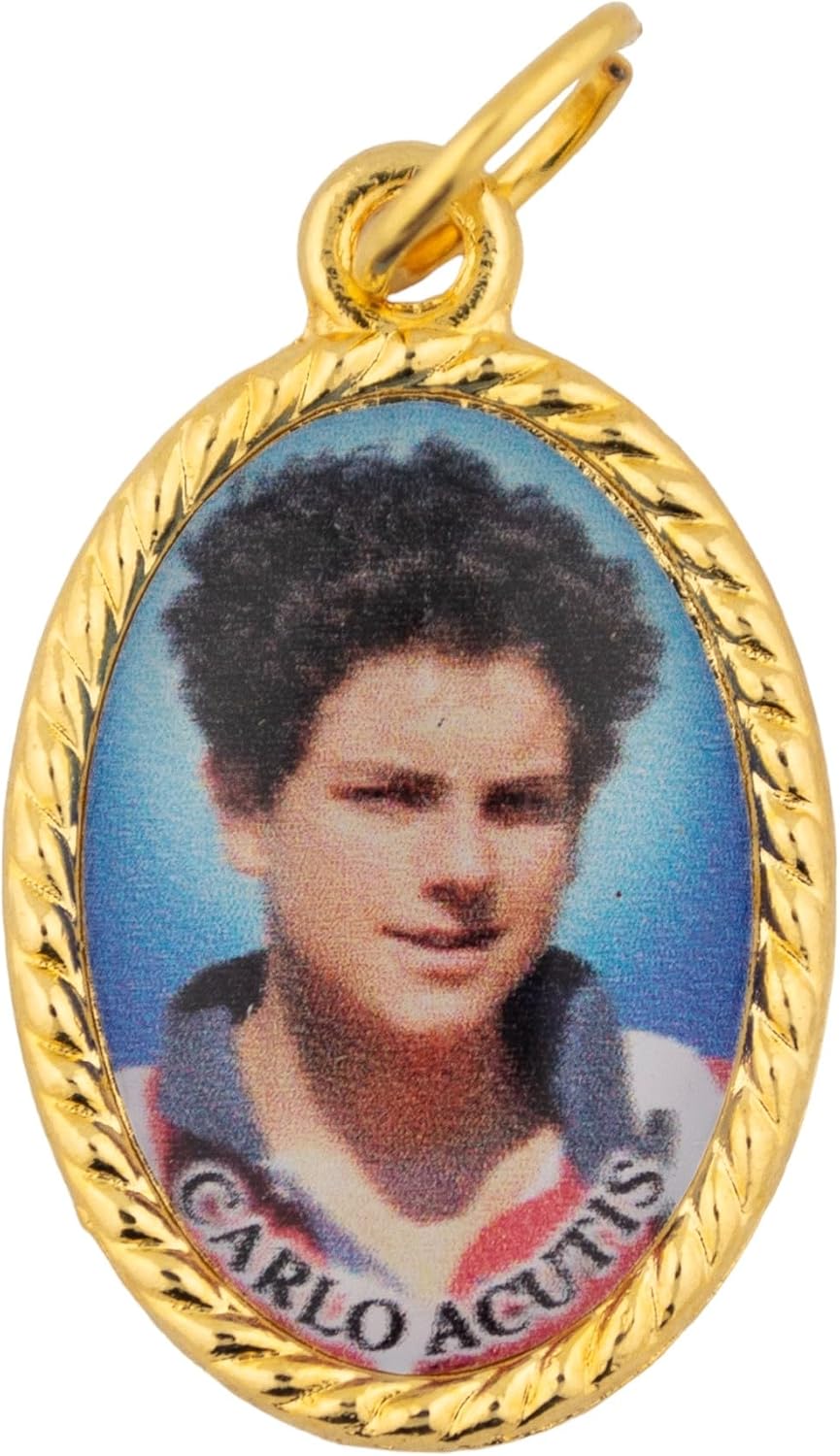 Carlo Acutis Medal (Gold-tone and Color) | Great for First Holy Communion and First Holy Confirmation | Great Catholic Gift | Religious Medallion for Jewelry and Home