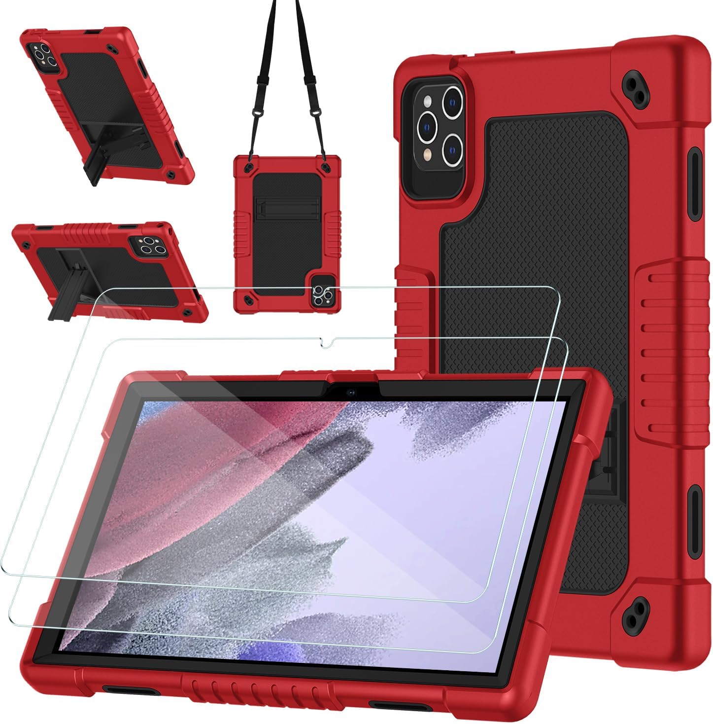 for MEIZE D115 Tablet Case with 2 Pcs Screen Protector,Heavy Duty Kids Shockproof Stand Shoulder Strap Case for KADYBE D115/Qukenk 10.1"/DOMATON D105/kimlok 10.1 inch Tablet (Black)