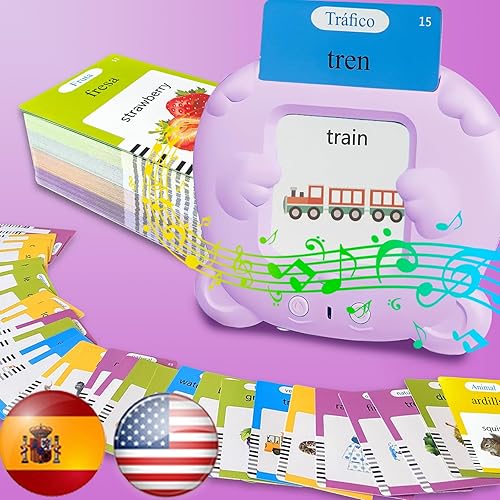 HALCONTORNO Tarjetas flash en inglés y español - Discurso de bolsillo para niños pequeños de 3 a 12 años, tarjetas flash parlantes para niños, 510