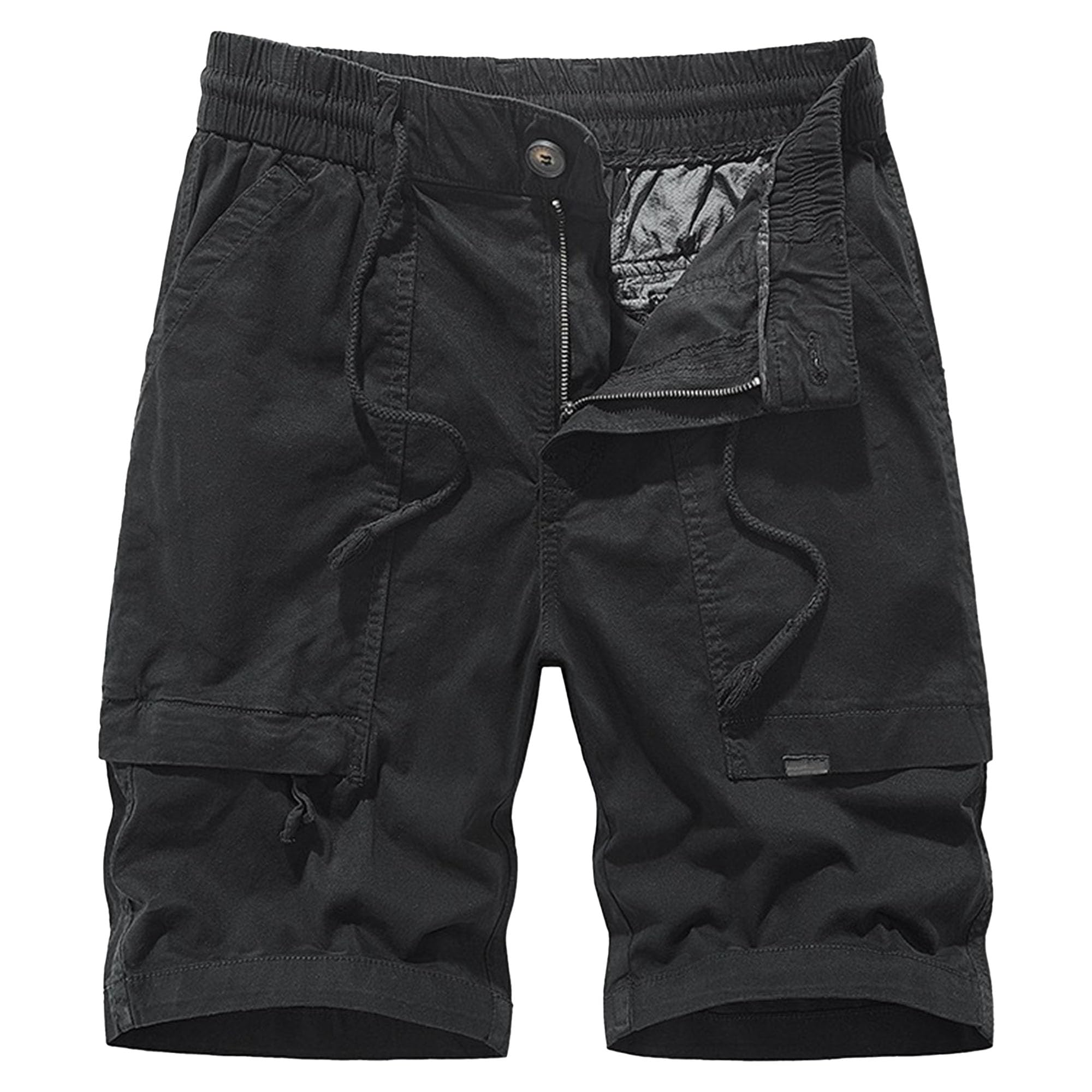 Short cargo utilitaire solide homme à taille élastique réglable multi-poches noir 30