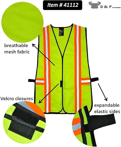 Miniatura 4 de G & F Products Chaleco de seguridad con tiras reflectantes, ANSI Clase III, paquete de 1 o 20, 7 bolsillos o ninguno. Elige tu estilo