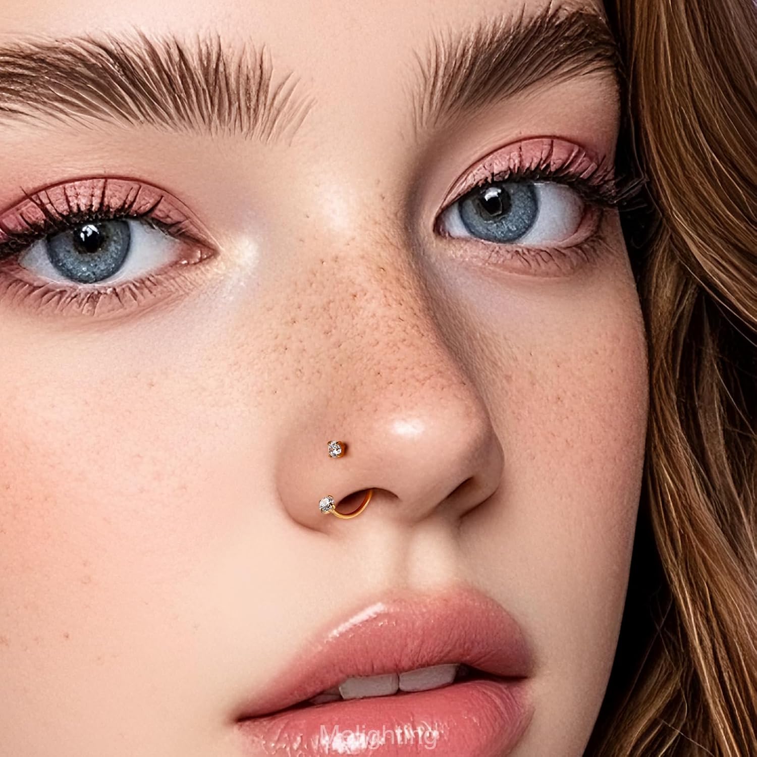 Melighting 20G Horseshoe Nose Rings Stainless Steel 316L, Double Cubic Zirconia Threadless Push in Nose Stud Hoop Piercing, Cartilage Lip Helix Piercing Jewellery for Women 7/8/9 mm - Image 8