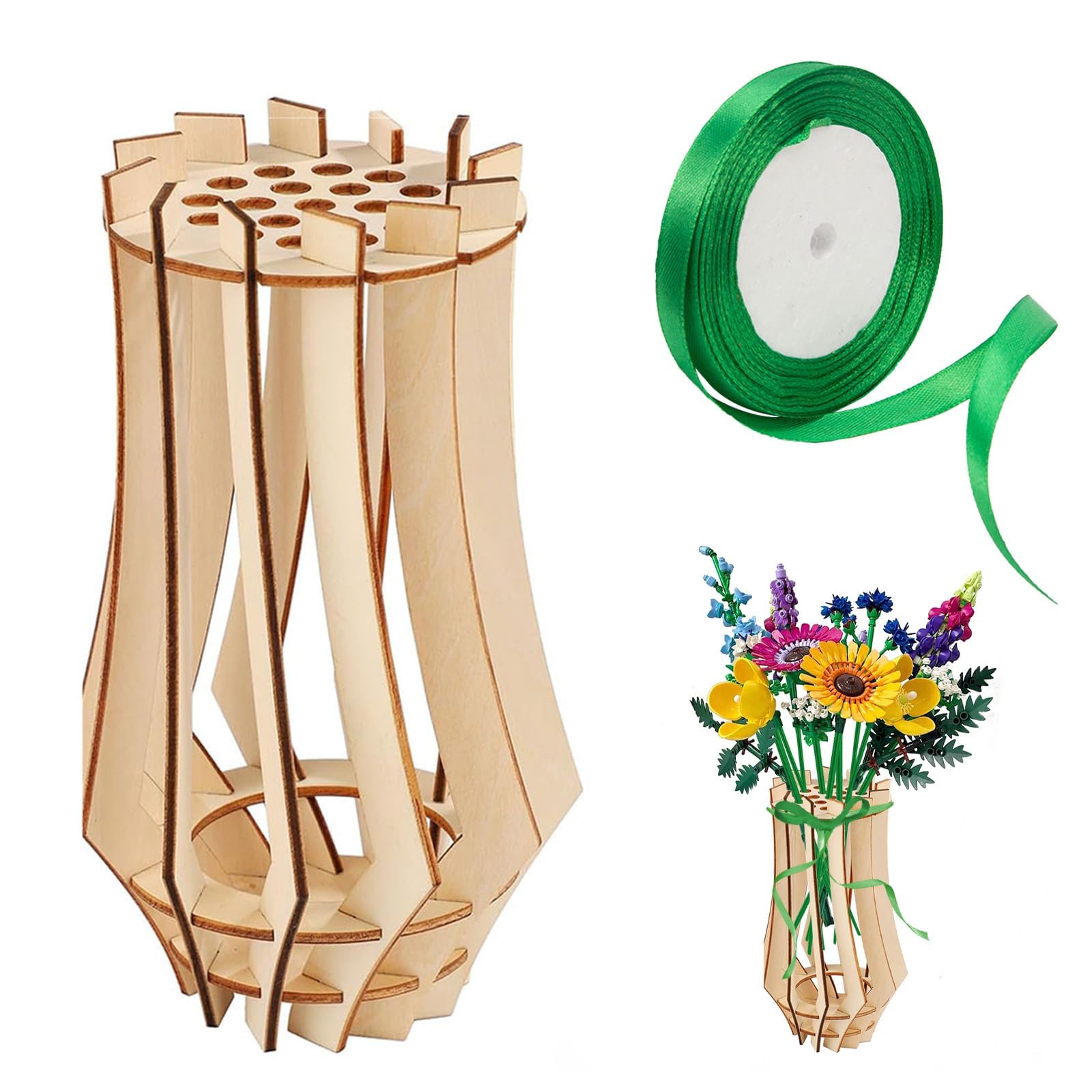 Flower Vase for Living Room, Vase for Home Decor, Vases for Flowers Building Block Roses, Daffodils, Botanical and Sunflowers with Flower Belt-image-40