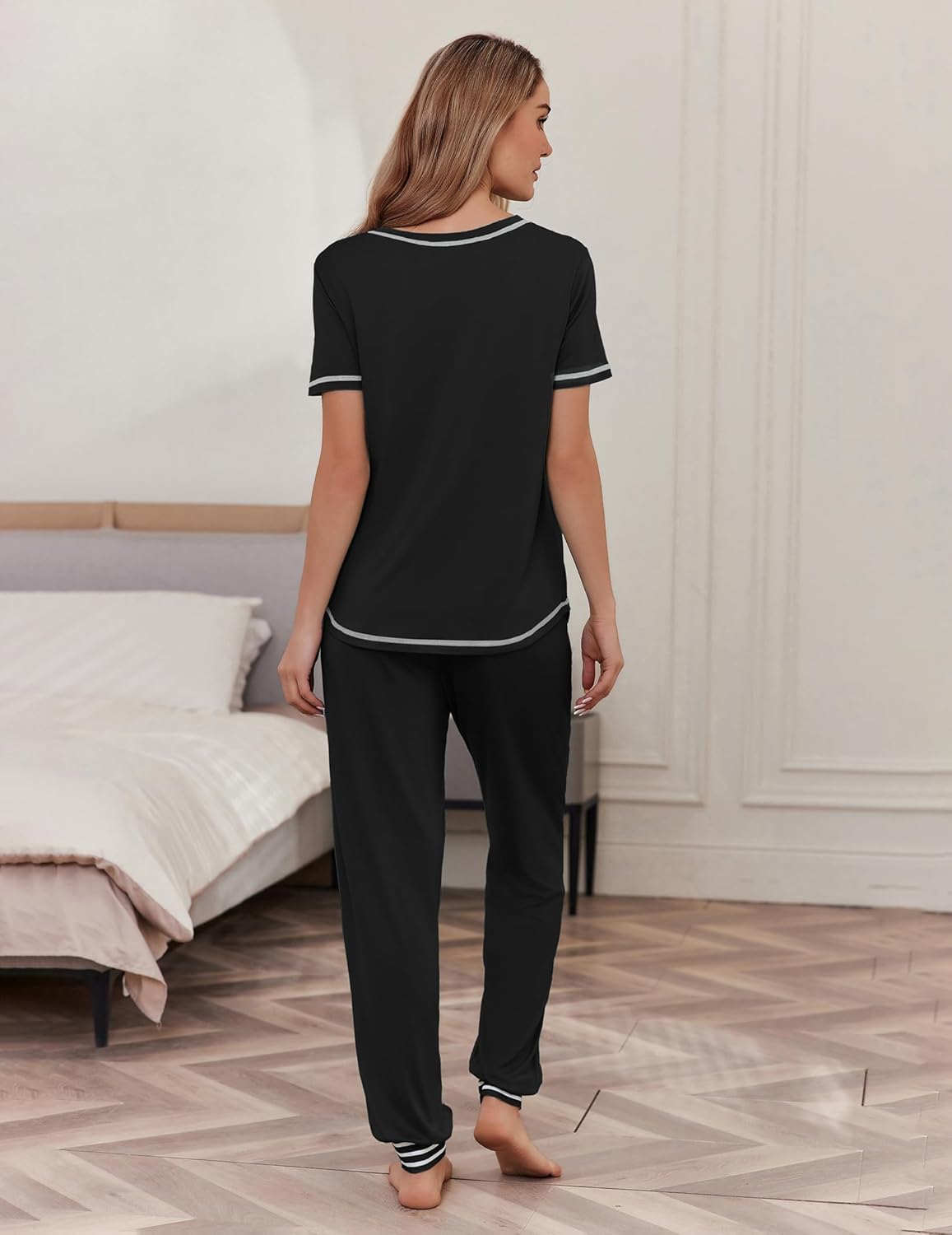 Ekouaer womens pajama sets Short Sleeve Pjs Lounge Set 2 Piece Sleepwear with Long Pants - Image 5