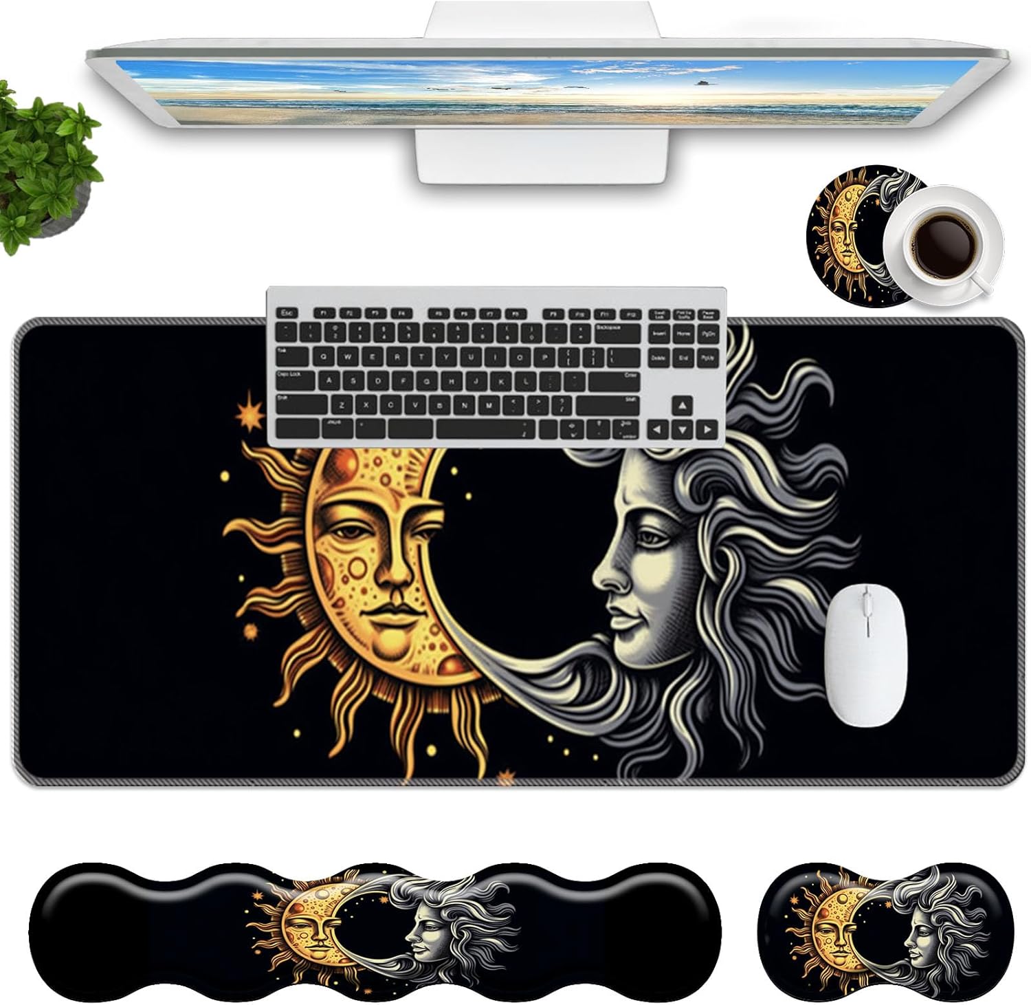 Keyboard Mouse Pad Set,Large Mouse Pad+Keyboard Wrist Rest+Wrist Support+Coaster,31.5x11.8in Extended Desk Mat for Computer Laptop Office Home- Flower Butterfly