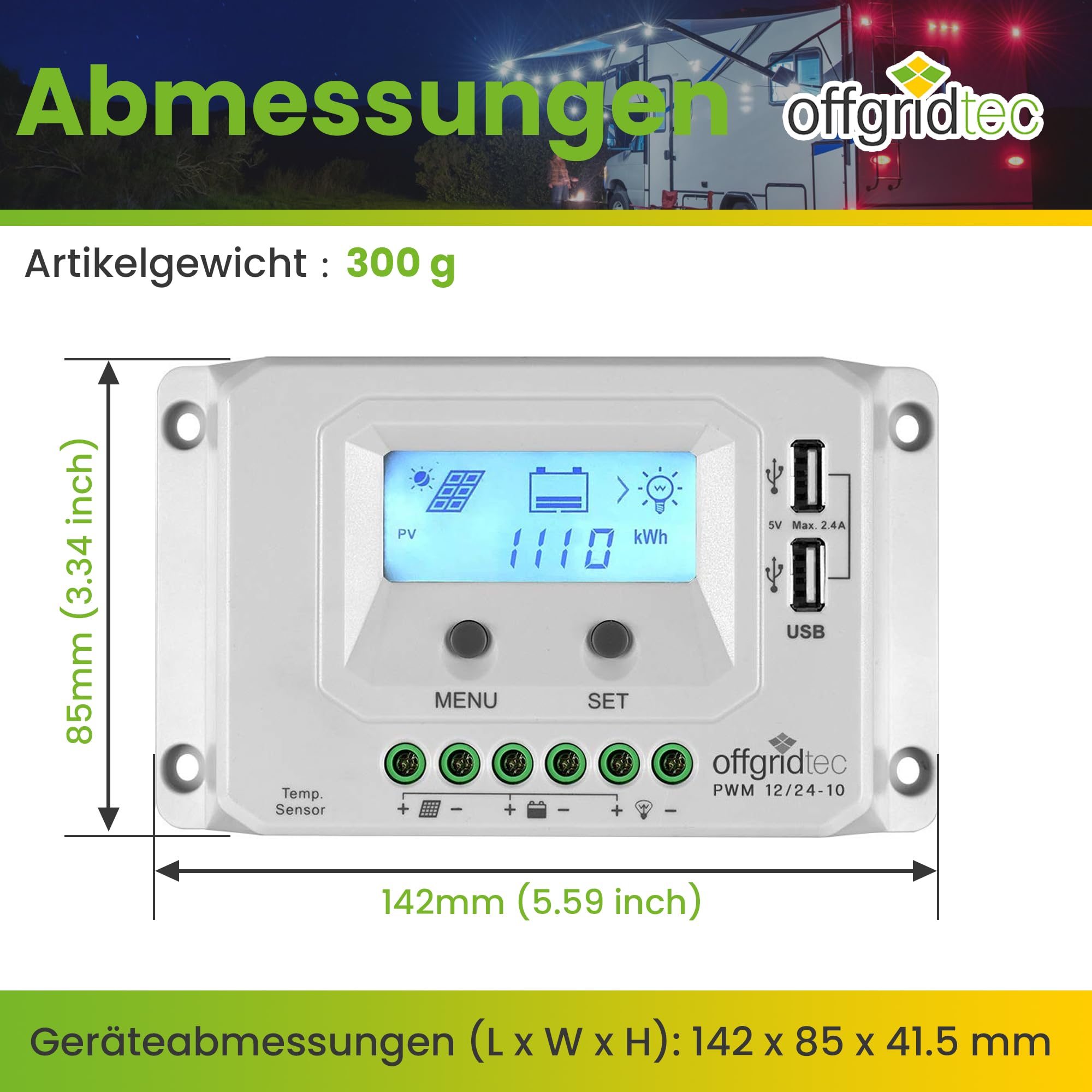 Offgridtec PWM Pro regolatore di carica 12 V/24 V 10 A USB