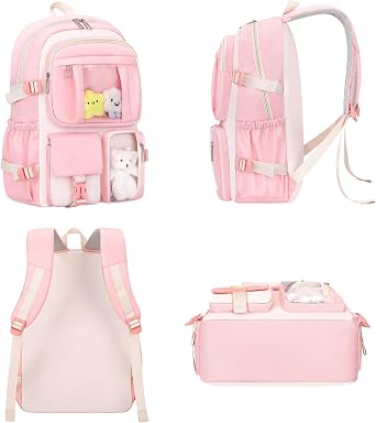 Kawaii Backpack for School Girls Cute Bag with Kawaii Stuff Bear Pendant Backpack Aesthetic for Kids