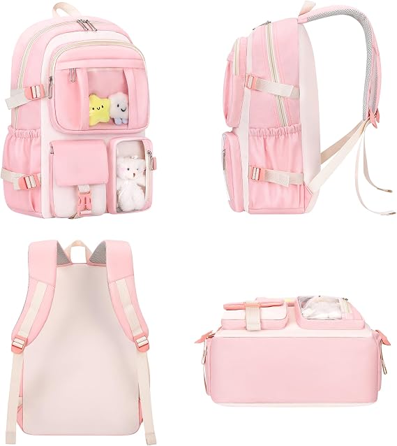 Kawaii Backpack for School Girls Cute Bag with Kawaii Stuff Bear Pendant Backpack Aesthetic for Kids