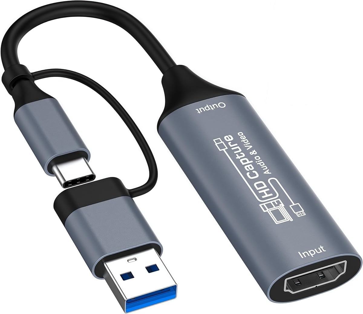 Tarjeta de captura de video, tarjeta de captura HDMI a USB/USB-C para transmisión, dispositivo de captura de video 1080P 60 fps para grabación de juegos, compatible con Windows, Quest 3, Switch, OBS, PS4/PS5