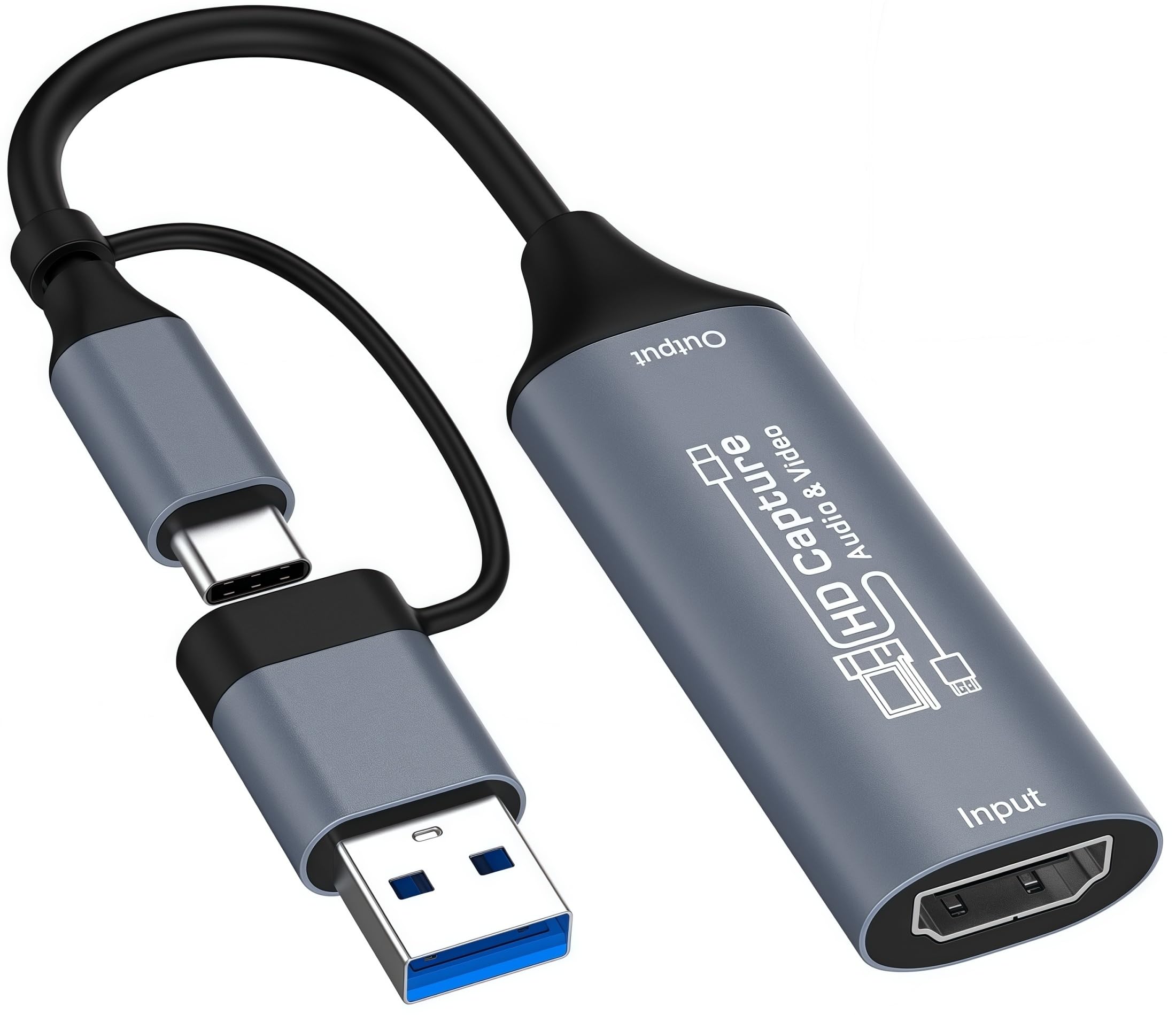 Tarjeta de captura de video, tarjeta de captura HDMI a USB/USB-C para transmisión, dispositivo de captura de video 1080P 60fps para grabación de juegos, compatible con Windows, Quest 3, Switch, OBS