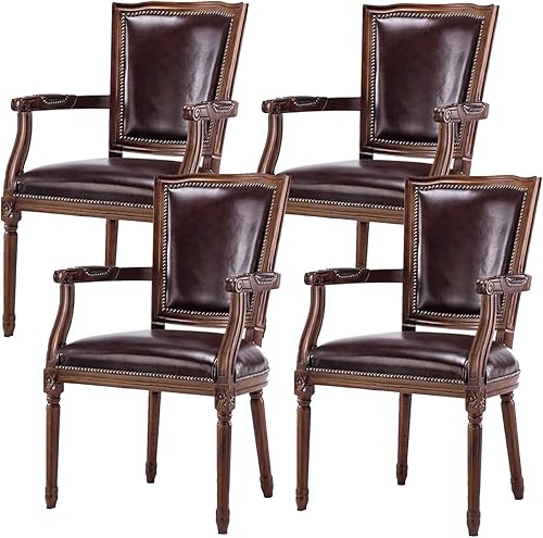 Juego de 4 sillas de comedor de madera, silla de comedor rústica, sillas de comedor tapizadas con reposabrazos opcionales, silla de cocina para sala