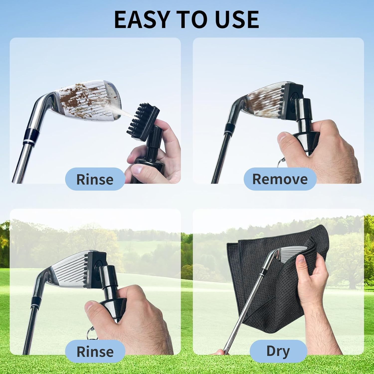 12FT Golf Ball Retriever and 2 Golf Club Brush Bundle Items