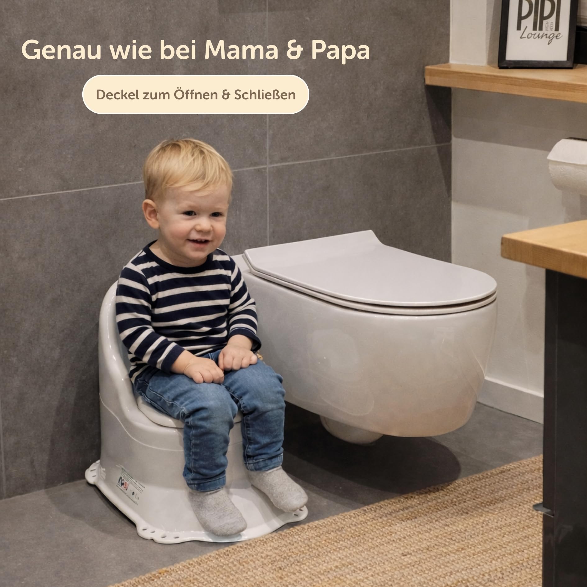 Little Star Kinder Toilette Lerntöpfchen ab 18 Monate – Realistische Kleinkindtoilette mit Rückenlehne & Griffen – Herausnehmbarer Einsatz – Rutschfestes Töpfchen für Toilettentraining - weiß/grau