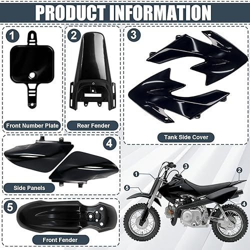 Vista 2 de Podoy CRF50 - Kit de guardabarros de cuerpo compatible con XR50 XR 50 CRF 50 SDG SSR Pit Dirt Motor Trail Bike negro con perno de plástico