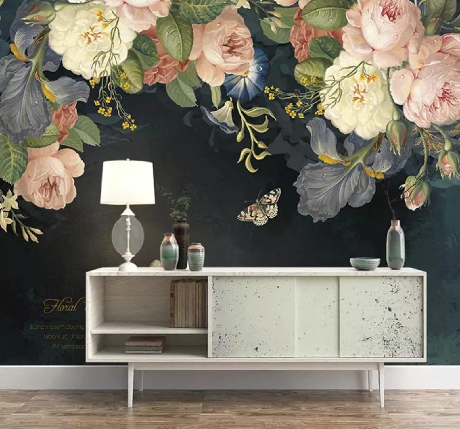 Elegant Three Dimensional Pastoral Floral Butterflies 3D Wallpaper Easy Install Feature Office Living Room Sofa Bedroom TV Background Wall Decoration-350cm×256cm