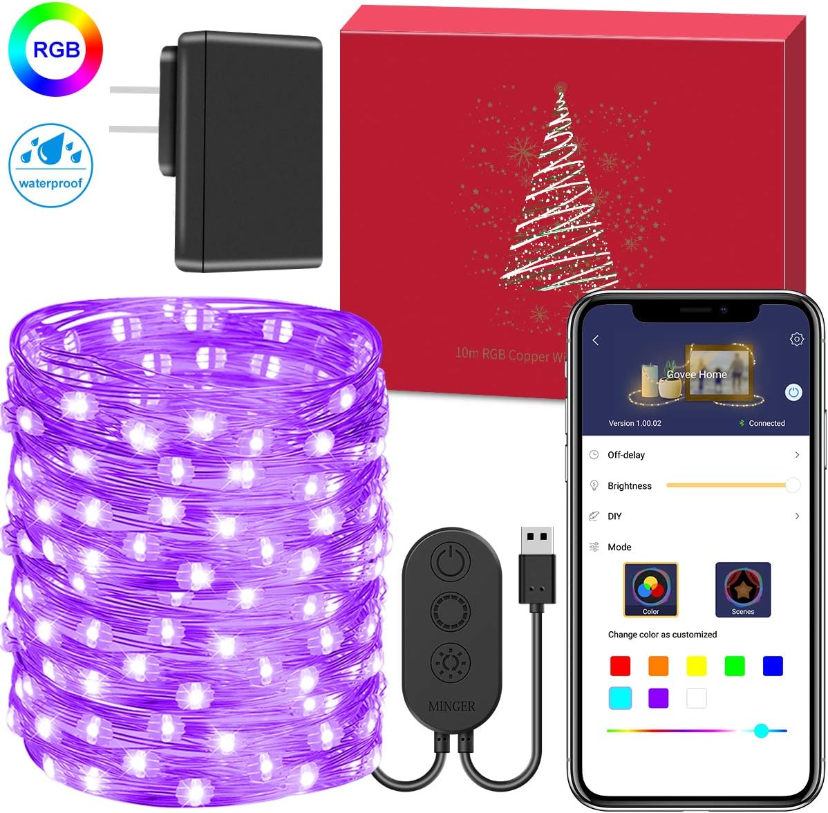 Fairy Lights with App, MINGER App controlled Led String Lights Plug In, 32.8 ft 100 Led Multi Waterproof Copper Wire Starry Fairy Lights, Multi-function Dimmable Decorative lights for Christmas, Patio