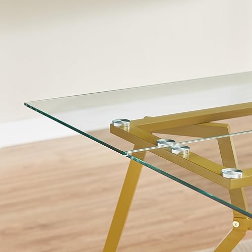 Miniatura 240 de Mesa de comedor de cristal de 51 pulgadas para 4, mesa de comedor rectangular contemporánea con parte superior de vidrio templado y patas de acero