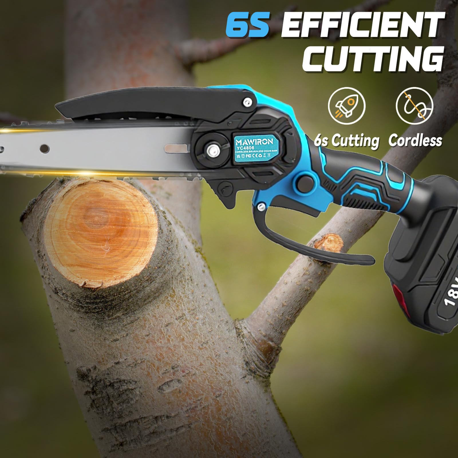 Mini Motosierra Eléctrica Inalámbrica de 6 Pulgadas con 2 Baterías de 3.0Ah y Cable de Carga, Motor Potente para Jardinería, Poda y Cortes Eficientes de Madera, con Bloqueo de Seguridad - 5
