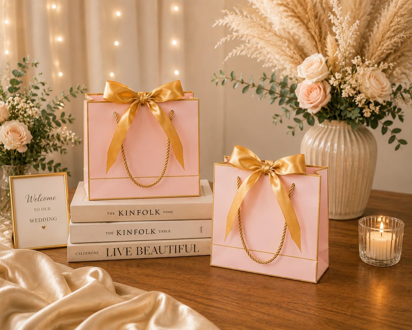 SATYAM KRAFT 6 Pcs Decorative Gift Bags with Bow, Paper Gift Bags for Birthday, Wedding, Anniversary, Return Gifts, Hamper Packing, Party Favors & Festive Gifting (Pink)-image-26