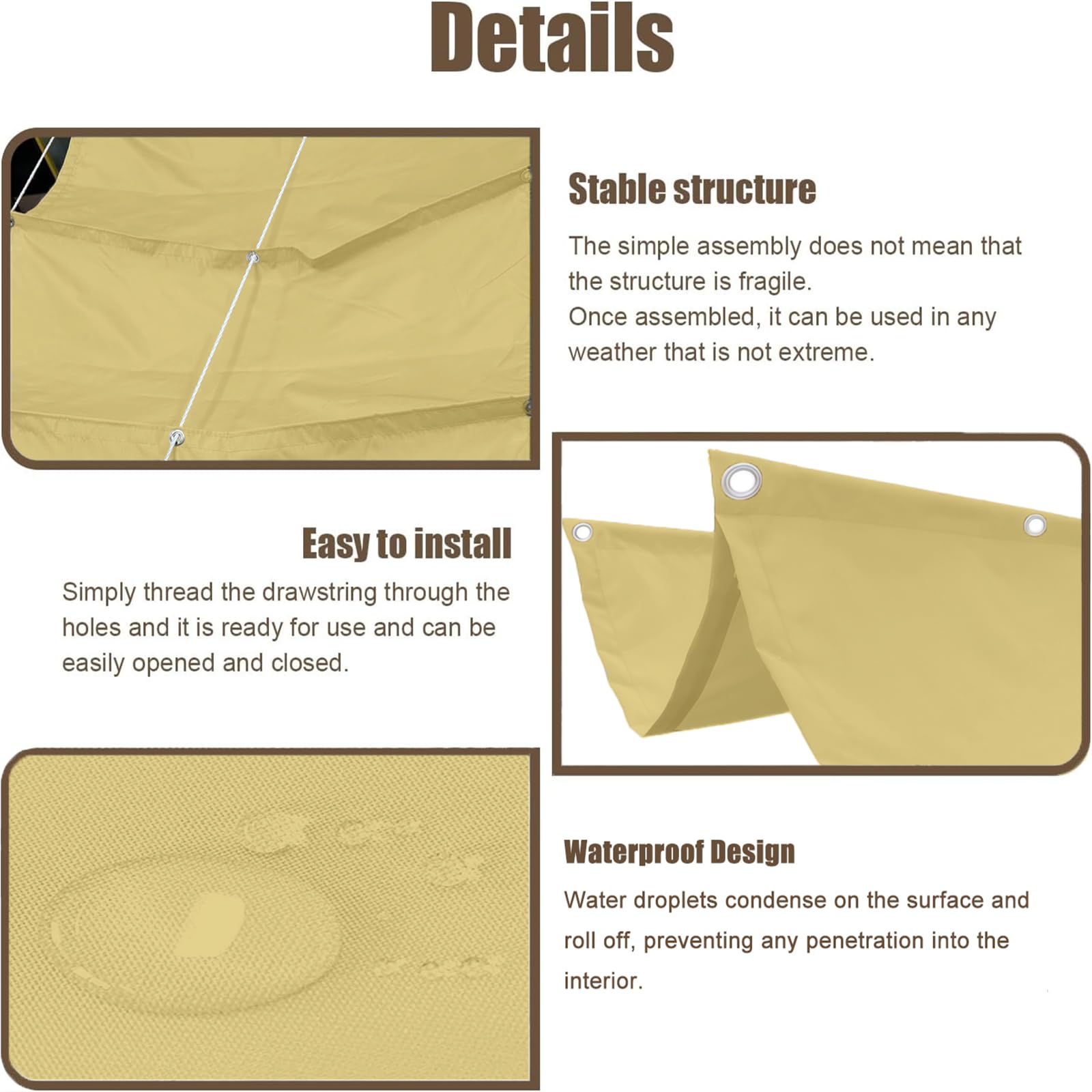 Toldo Corredero 1 x 11 m Impermeable, 98% Rayos UV Resistente Al Desgarro, Impermeable Ondulada Toldo Vela de Sombra, con Ojales y Cuerdas para Balcon, Patio, Color Crema