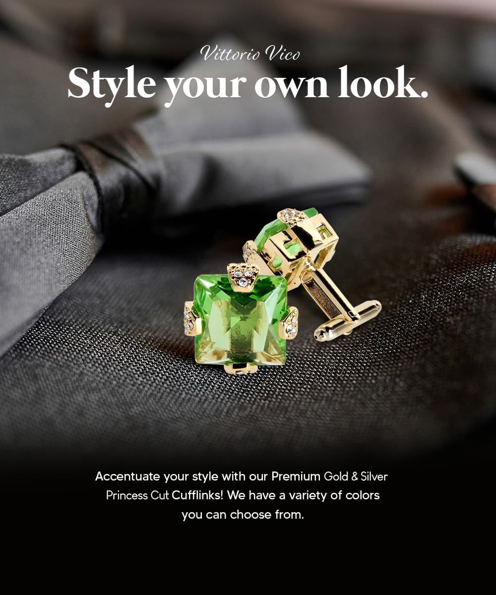 Princess Cut Color Stone Cuff Links