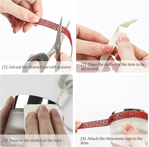 Miniatura 4 de Cinta de diamantes de imitación brillantes de 0.4 pulgadas para manualidades, tiras de cristal autoadhesivas, cinta con purpurina, ribete versátil