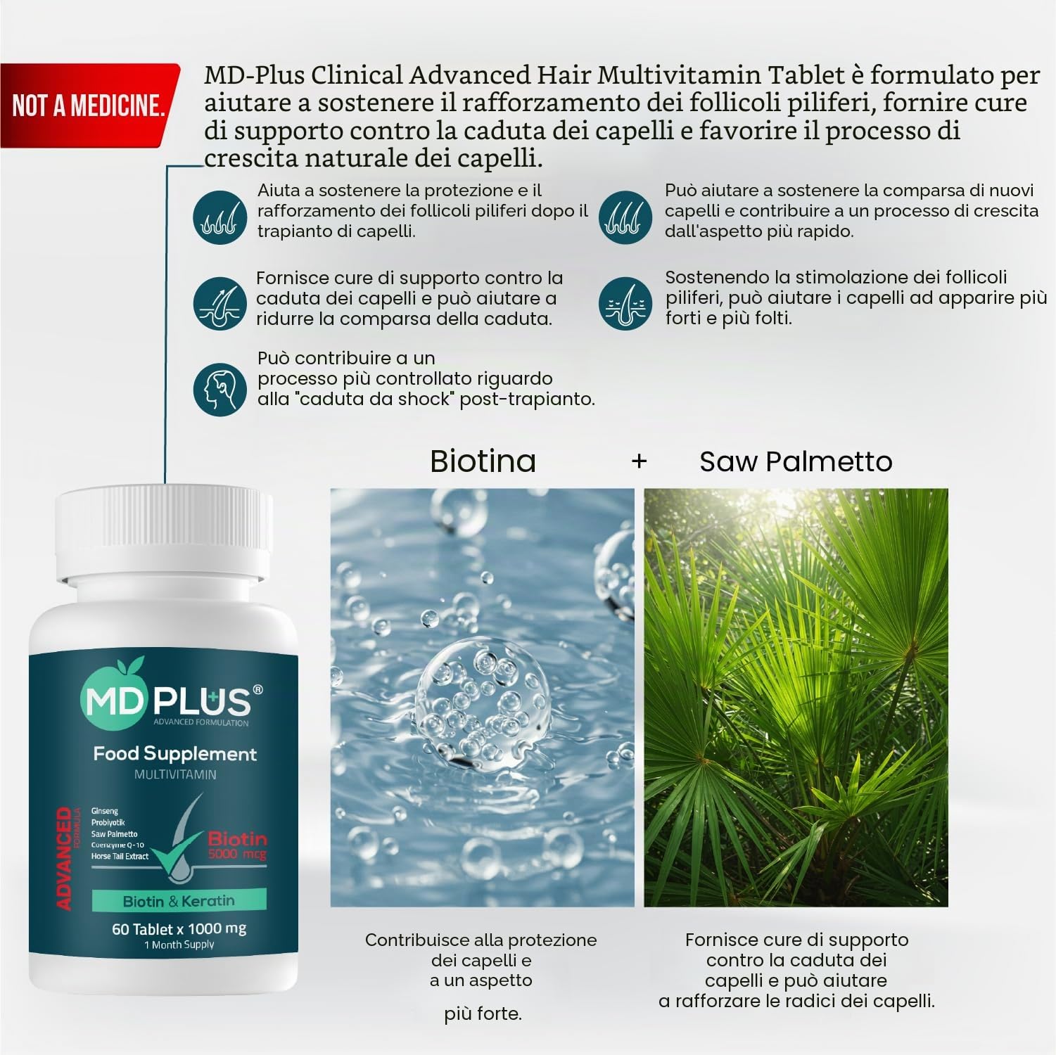 HairMD Set per capelli post-trapianto - Trattamento riparatore di 1 mese con shampoo, siero e multivitaminici - Prodotti avanzati per la cura dei capelli con biotina, cheratina, collagene