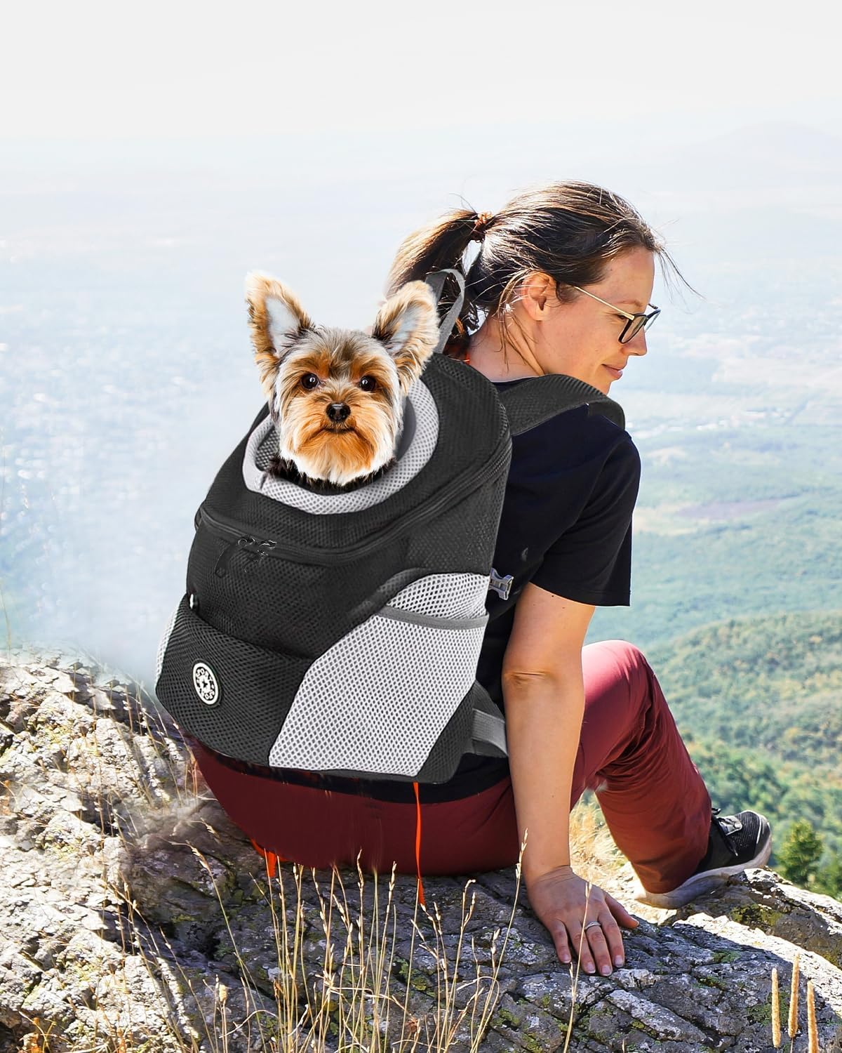PETCUTE Mochila para Perros y Gatos,Transpirable,Mochila Transportadora para Perros con Correa de Seguridad,Mochilas Ajustable para Mascotas con Fondo Impermeable,Correa Acolchada para el Hombro