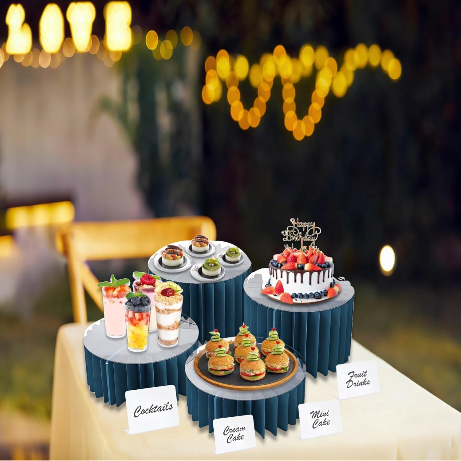 4 Pack Buffet Risers Food Risers for Buffet Table Acrylic Risers Display Stands Tall Cake Stands Cylinder Stands for Party Pedestal Cake Stand Dessert Table Display Set Cupcake Stands Cupcake Display (sky blue, 4)