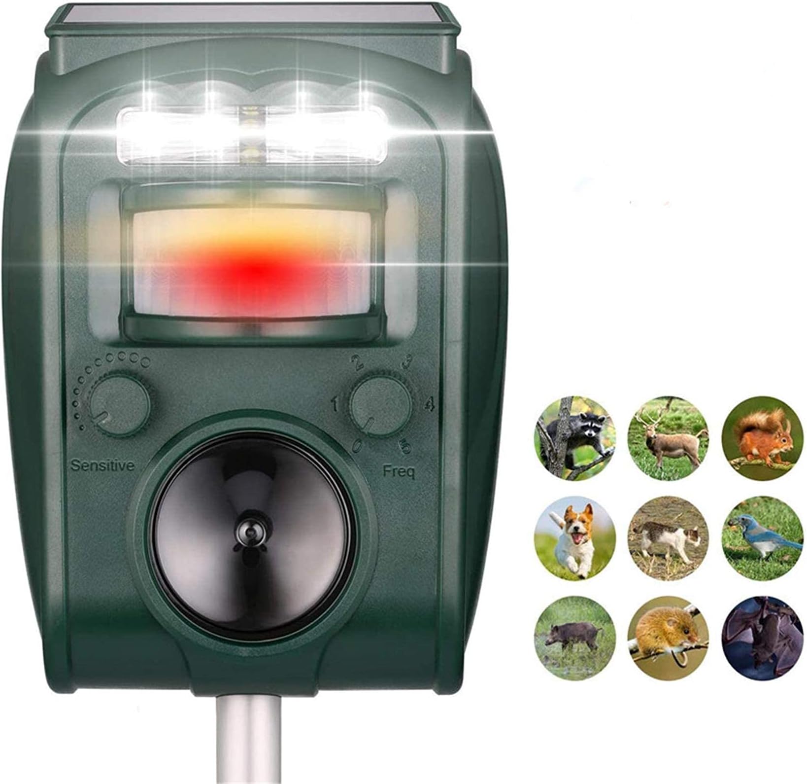 Ultrasonic Animal Repeller, Solar Powered Animal Repellent Outdoor Cat Repellent Dog Deterrent with Motion Sensor Waterproof Bird Repellent for Squirrels Rabbit Fox Raccoon Deer ,Yard Garden Farm