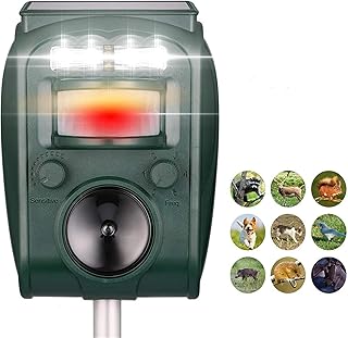 Ultrasonic Animal Repeller, Solar Powered Animal Repellent Outdoor Cat Repellent Dog Deterrent with Motion Sensor Waterpro...