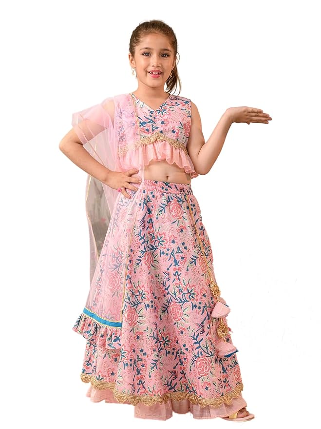 PS PEACHES girls Lehenga & Choli With Dupatta