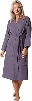 Turkish Linen Waffle Knit Lightweight Kimono Spa & Bath Robes for Women - Quick Dry - Soft, Dark Gray, S