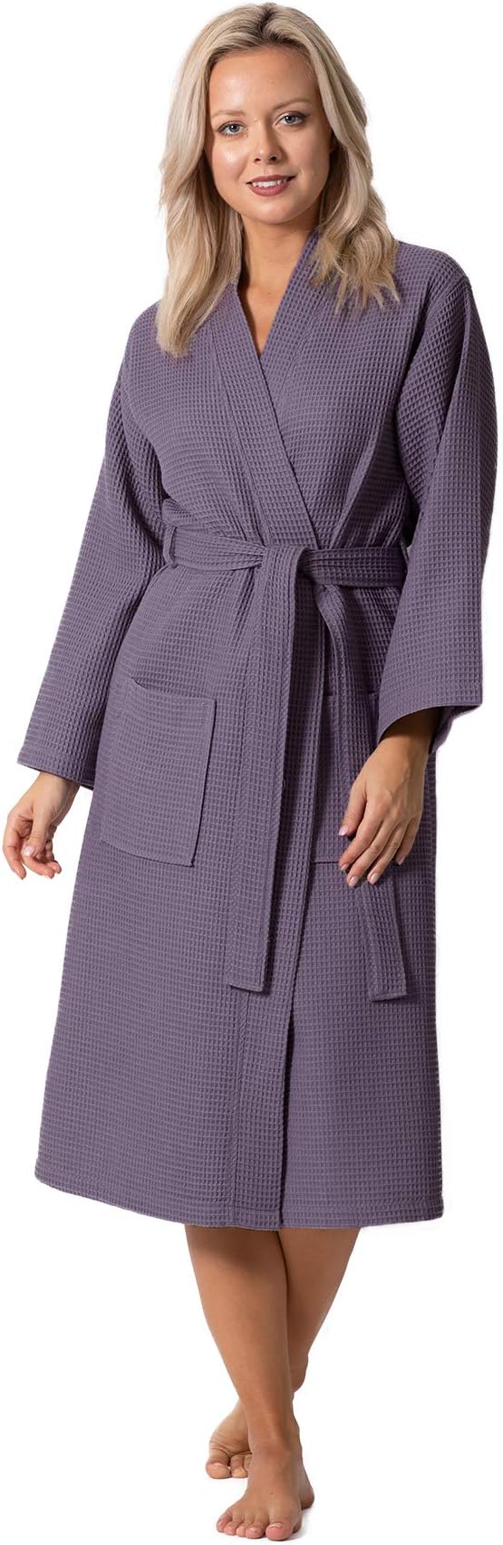 Turkish Linen Waffle Knit Lightweight Kimono Spa & Bath Robes for Women - Quick Dry - Soft, Dark Gray, S