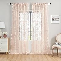 Vista 50 de 2 paneles de cortinas traslúcidas de encaje de 96 pulgadas de largo, cortinas florales victorianas blancas para sala de estar, dormitorio, bolsillo