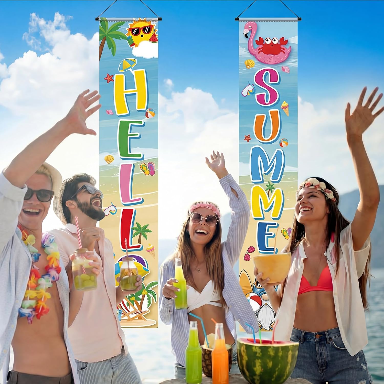 VitalCozy 6 Pcs 4th of July Decorations Summer Porch Banners 250th Anniversary Patriotic Banner Independence Day & Summer Welcome Signs with Gnome Eagle Patriotic Front Door Decor for Outdoor Yard