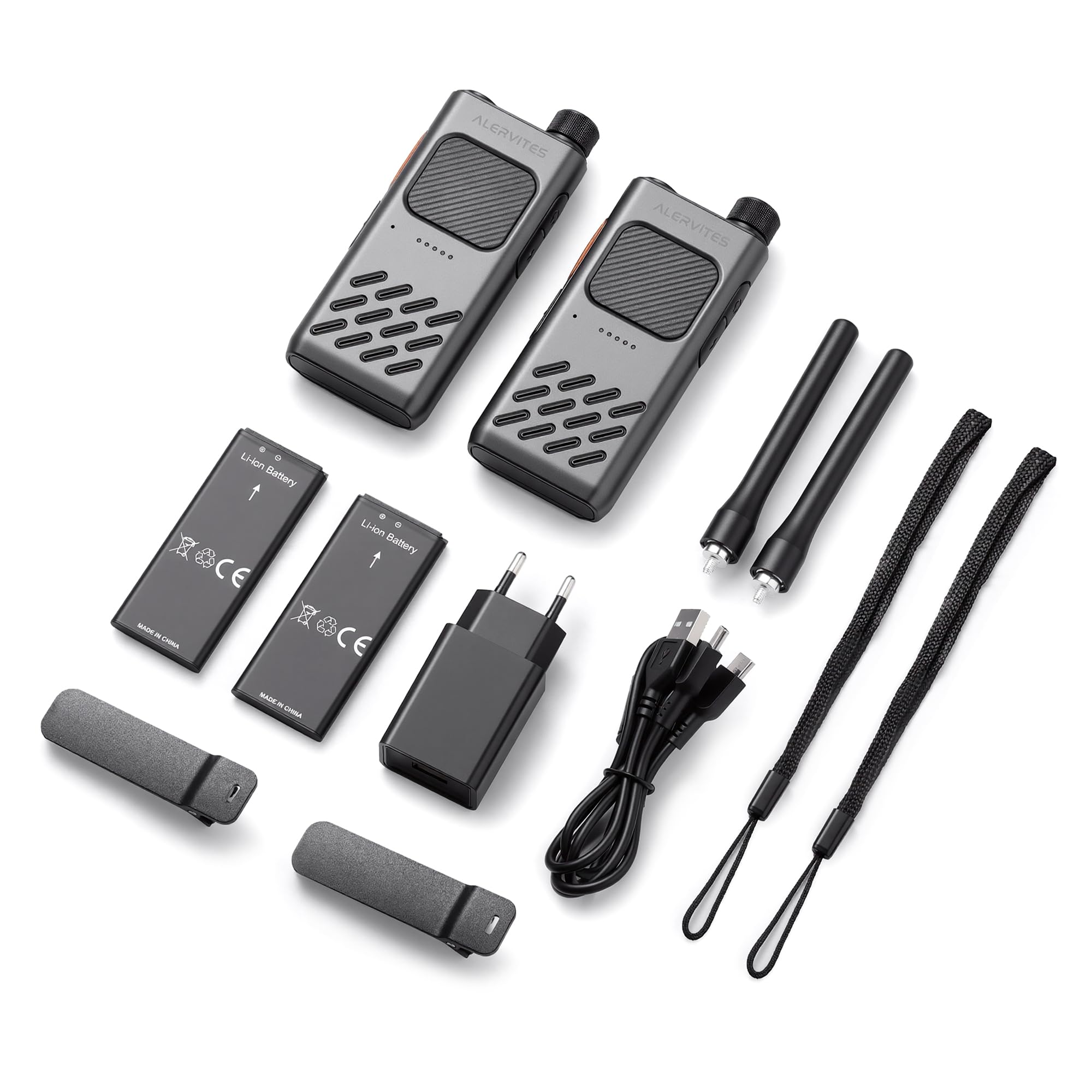 AT2 Walkie Talkie UHF con Messaggistica Off-Grid (Testo e Foto), Programmazione App Wireless, Doppio PTT, 30CH, Batteria 2200mAh, USB-C, Clone Radio, Sync Canale, Outdoor/Emergenza, 2 Pezzi