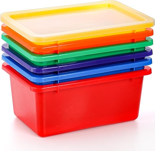 Vista 4 de Nicunom Paquete de 6 cubos pequeños con tapas, contenedores de plástico de 5 cuartos de galón, contenedores de almacenamiento de juguetes coloridos