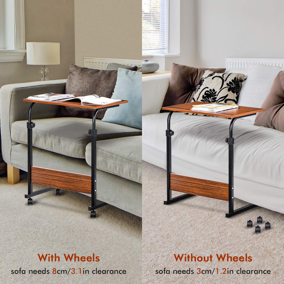 Buy Memoru Sofa Side End Table Couch Table, C Table with 4 Wheels