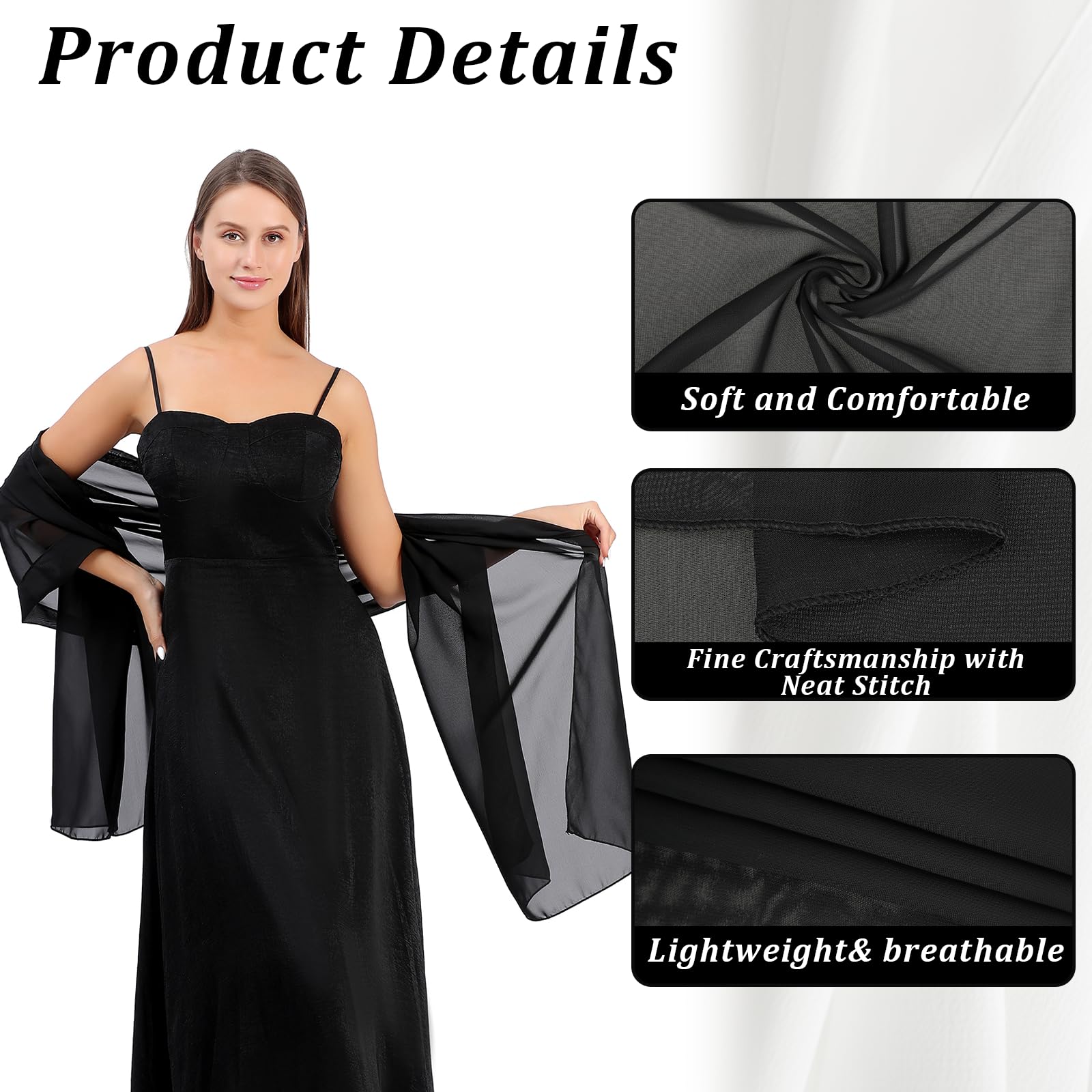 Jeffdad Sheer Chiffon Schal, Stola für Abendkleid Damen Halstuch, 200 x 70 cm Soft Chiffontücher Leichter Schultertuch Sommer Schal Damen Festliche Stola für Hochzeit Braut Party