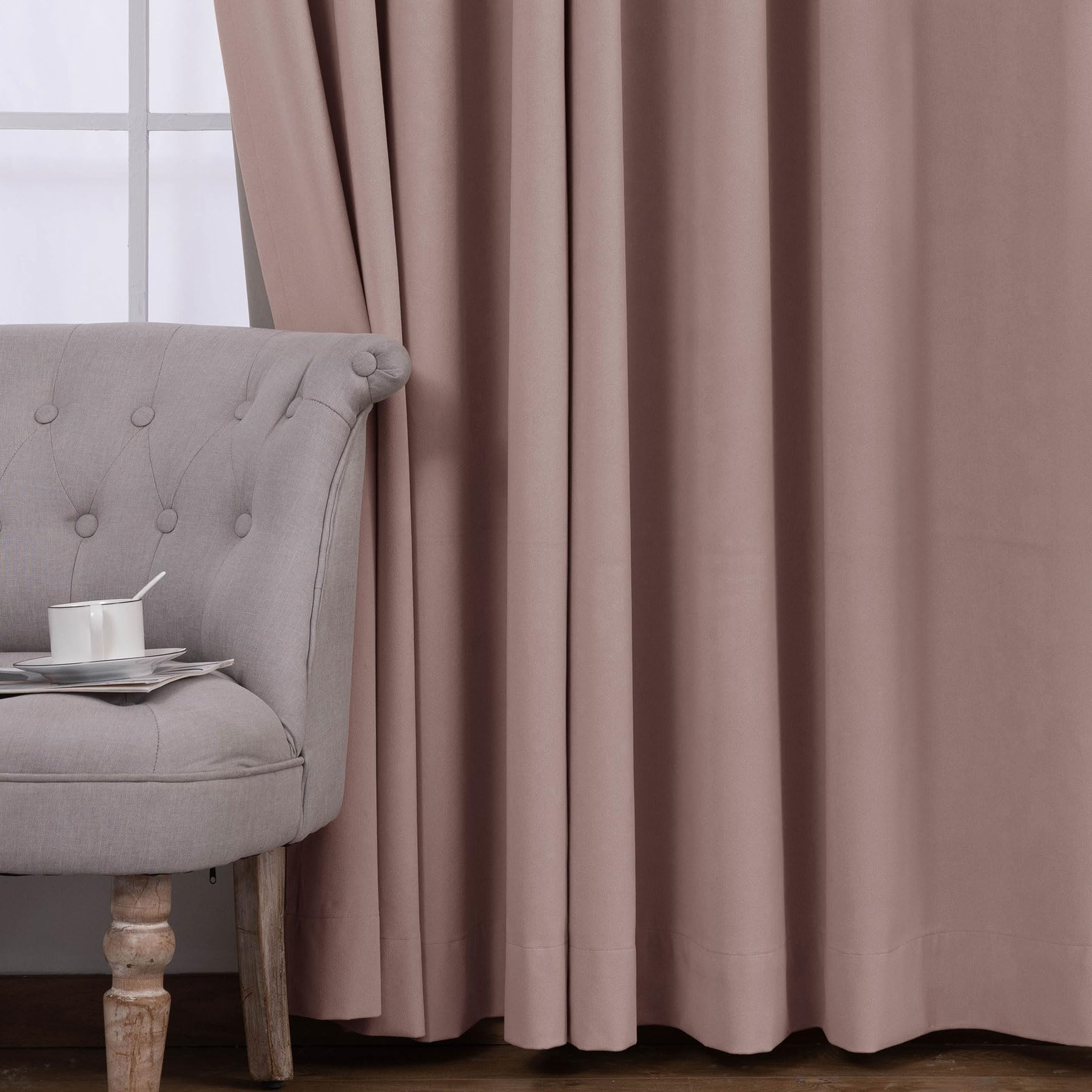 Cortinas térmicas 100 % opacas de terciopelo rosa, 17 pies de largo, para dormitorio y sala de estar, 52 pulgadas de ancho x 204 pulgadas de largo, ojales superiores con alzapaños, diseño Ele de piso