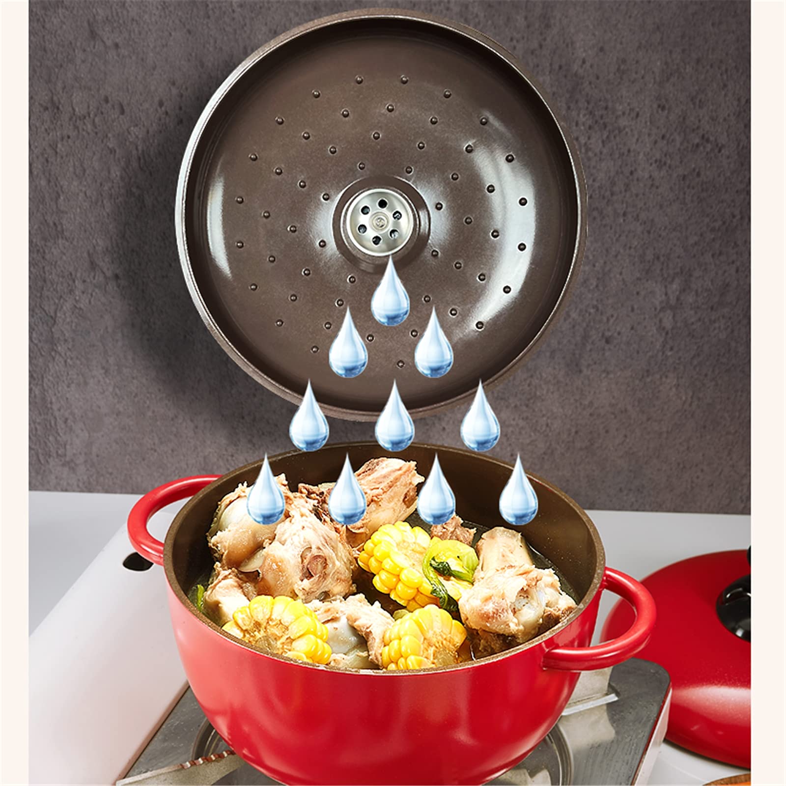 Olla Para Cazuela De Hierro Fundido Esmaltado, Diseño Sin Agua Para Sopa De Estofado, Cazuela Liviana Con Tapa, Olla Para Estofado Doméstico, Estufa Gas Cocina Inducción,Yellow 25cm