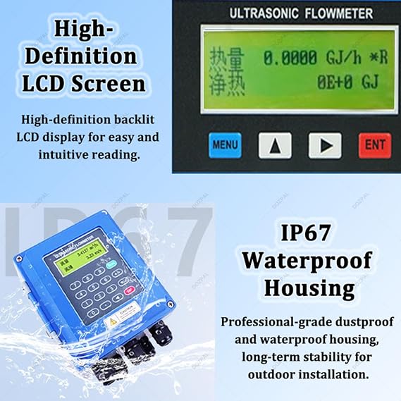 Portable Clamp on Flowmeter for Pipe DN15 to 6000mm, Wall Mounted Ultrasonic Flow Meter with -30~90 C Temperature Small Transducer DN700