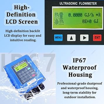 Portable Clamp on Flowmeter for Pipe DN15 to 6000mm, Wall Mounted Ultrasonic Flow Meter with -30~90 C Temperature Small Transducer DN700