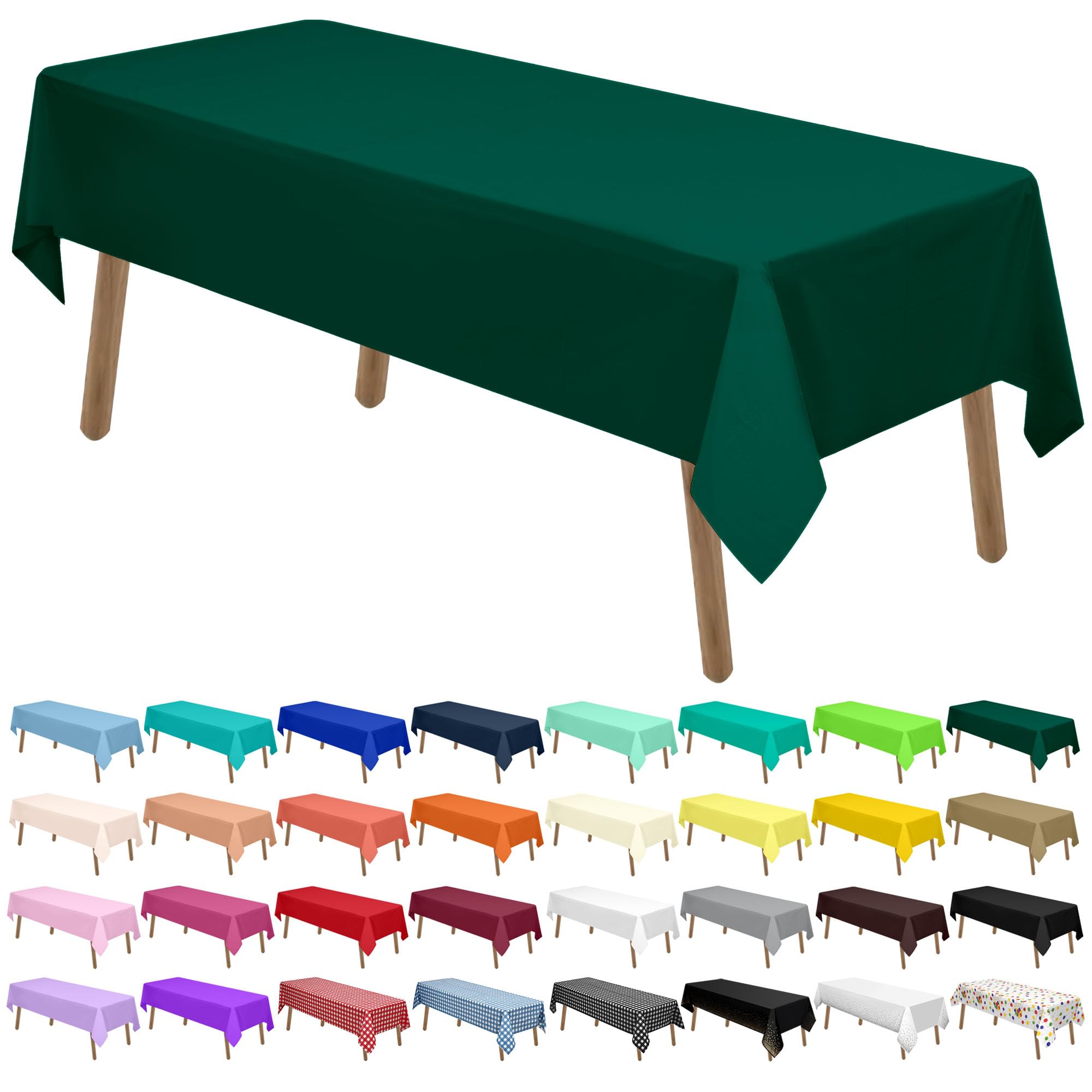 Dark Green Plastic Tablecloths 2 Pack Hunter Green Disposable Table Covers 54 x 108 Inch Bridal Shower Party Tablecovers PEVA Forest Green Table Cloths for Birthday Wedding 8 ft Rectangle Table Use