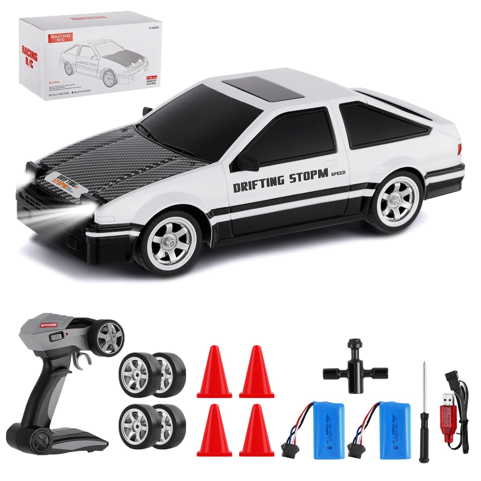 Dodoore Remote Control Cars 1/16 RC Drift Car 30KM/H 4WD 2.4GHz LED Lights 15 Min Fun Time Replaceable Tires High Speed Racing Car Rechargeable Gifts for Teens Adults Red 1 Battery