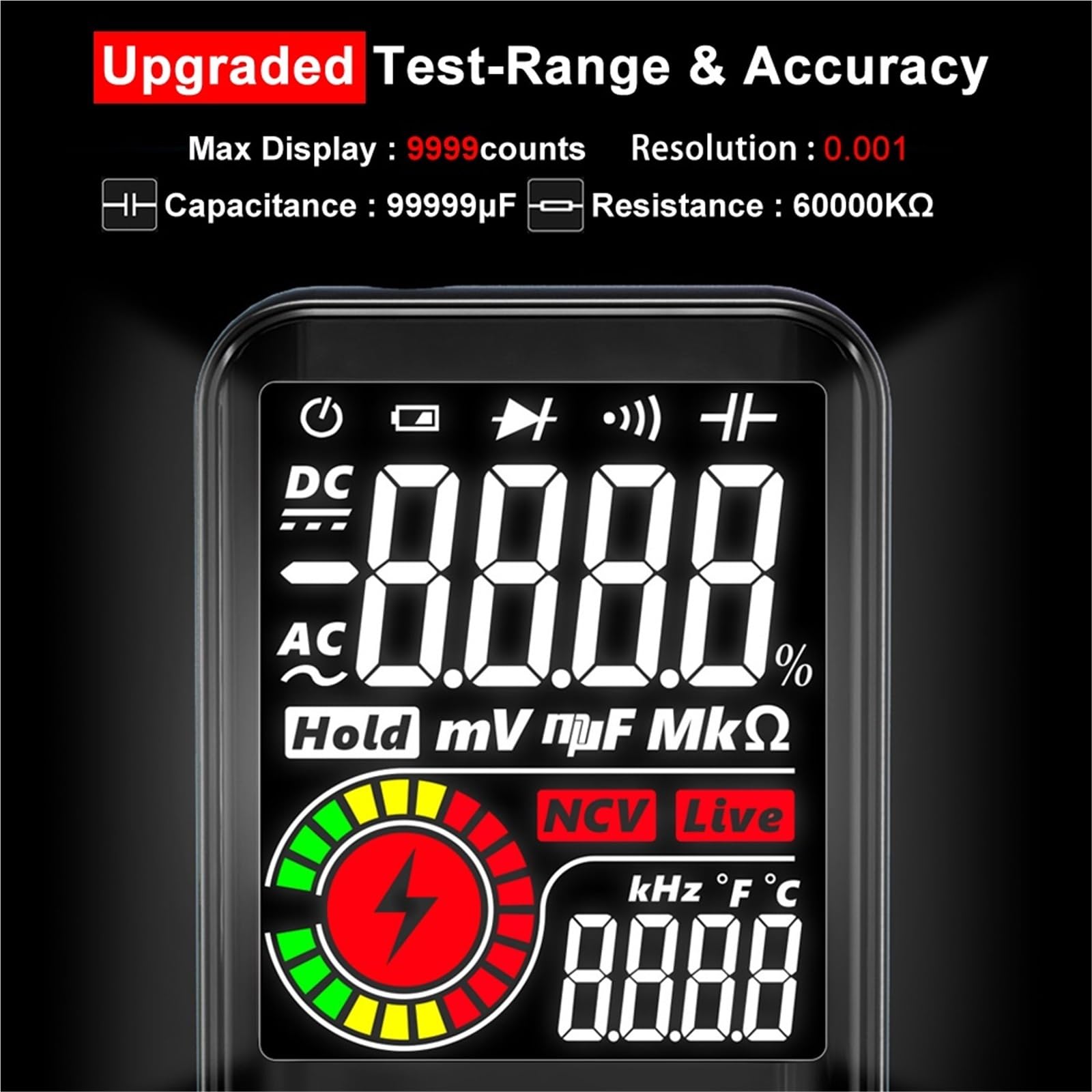 Multimetr Cyfrowy, Cyfrowy multimetr Inteligentny DC AC Kondensator napięcia Ohm Dioda NCV Hz EMF Tester Detektor Miernik